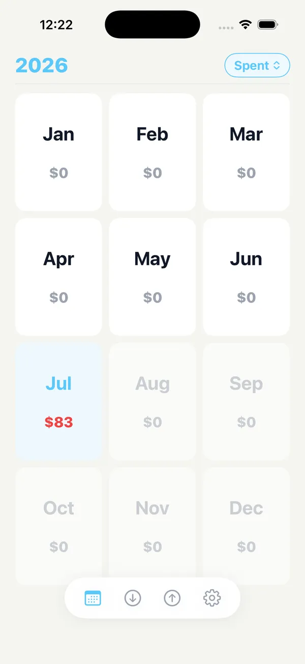 Simply Spend — calendar view screen