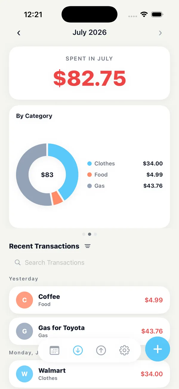 Simply Spend — chart card screen